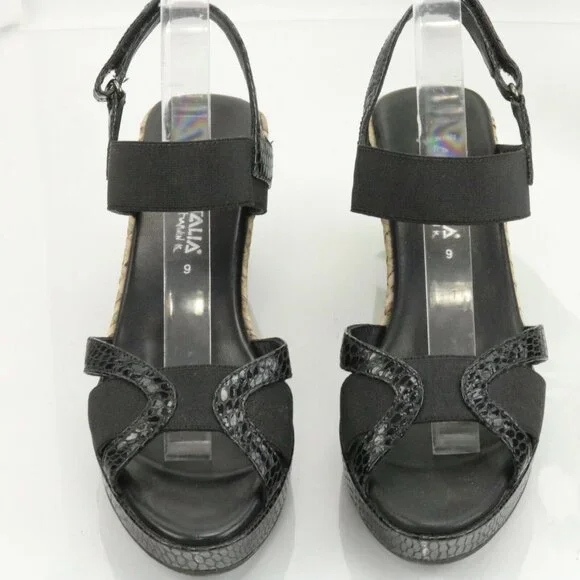 Aquatalia Womens Neve Sandal Size 9 Black Leather Snakeskin Wedge Heel Platform - Picture 4 of 11